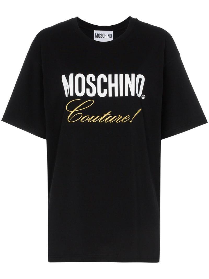 Lyst - Moschino Black Embroidered Couture Logo Cotton T-shirt in Black ...
