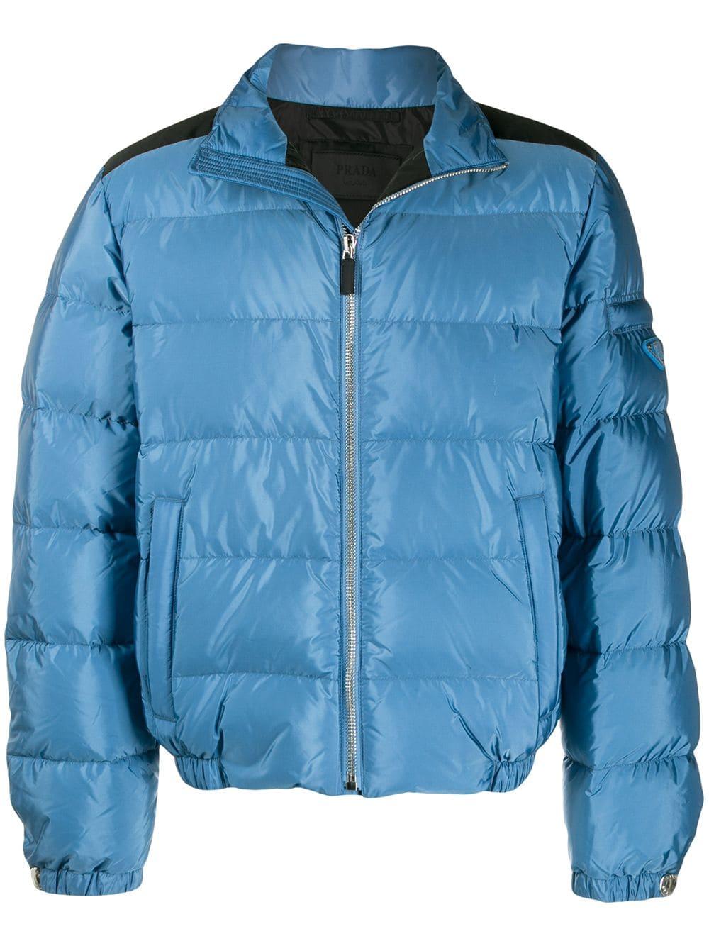 Prada Contrast Panel Padded Jacket in Blue for Men - Save 1% - Lyst