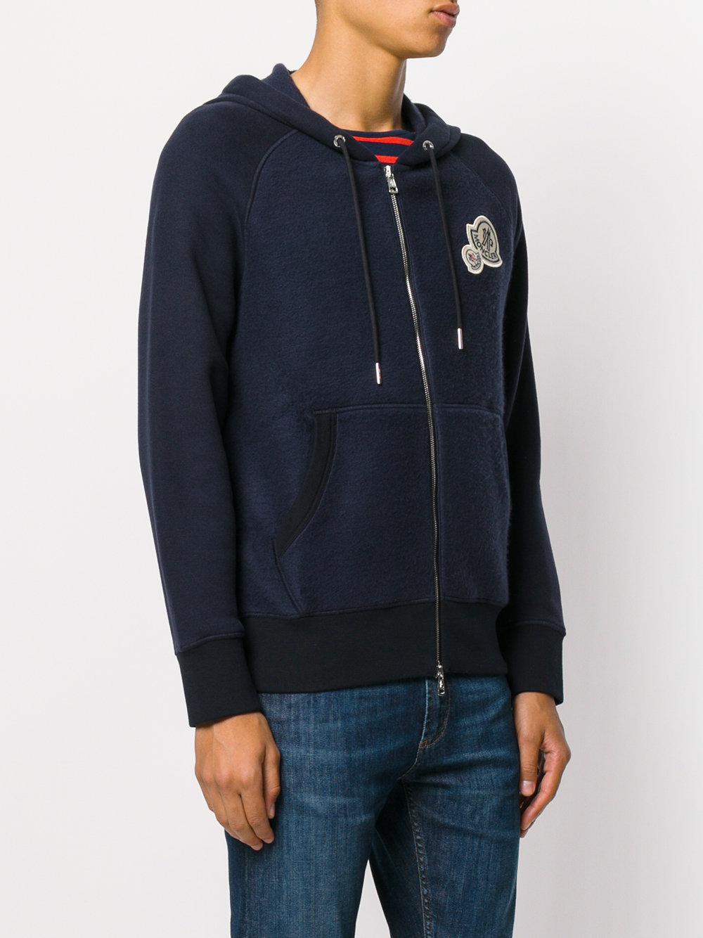 Moncler Double Logo Hoodie in Blue for Men - Lyst