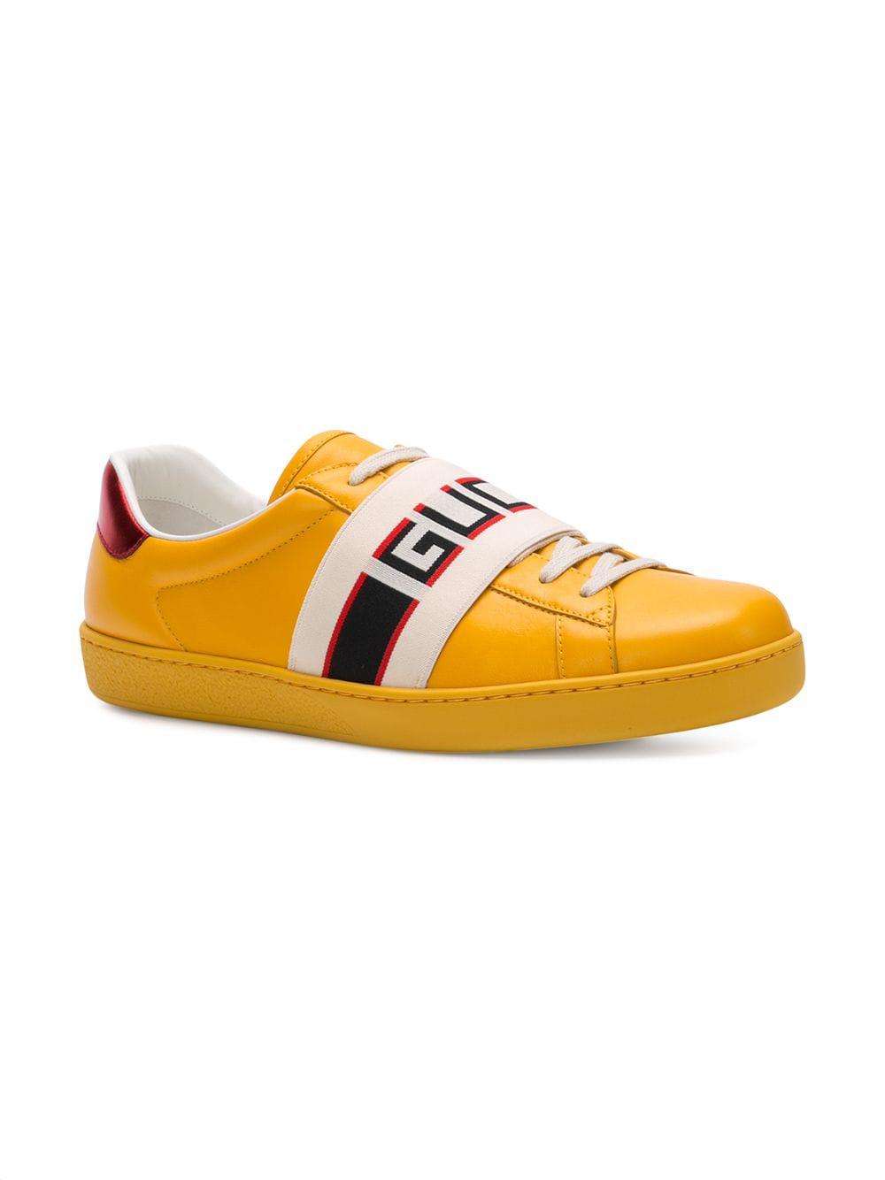Gucci Stripe Leather Sneakers in Orange for Men - Lyst