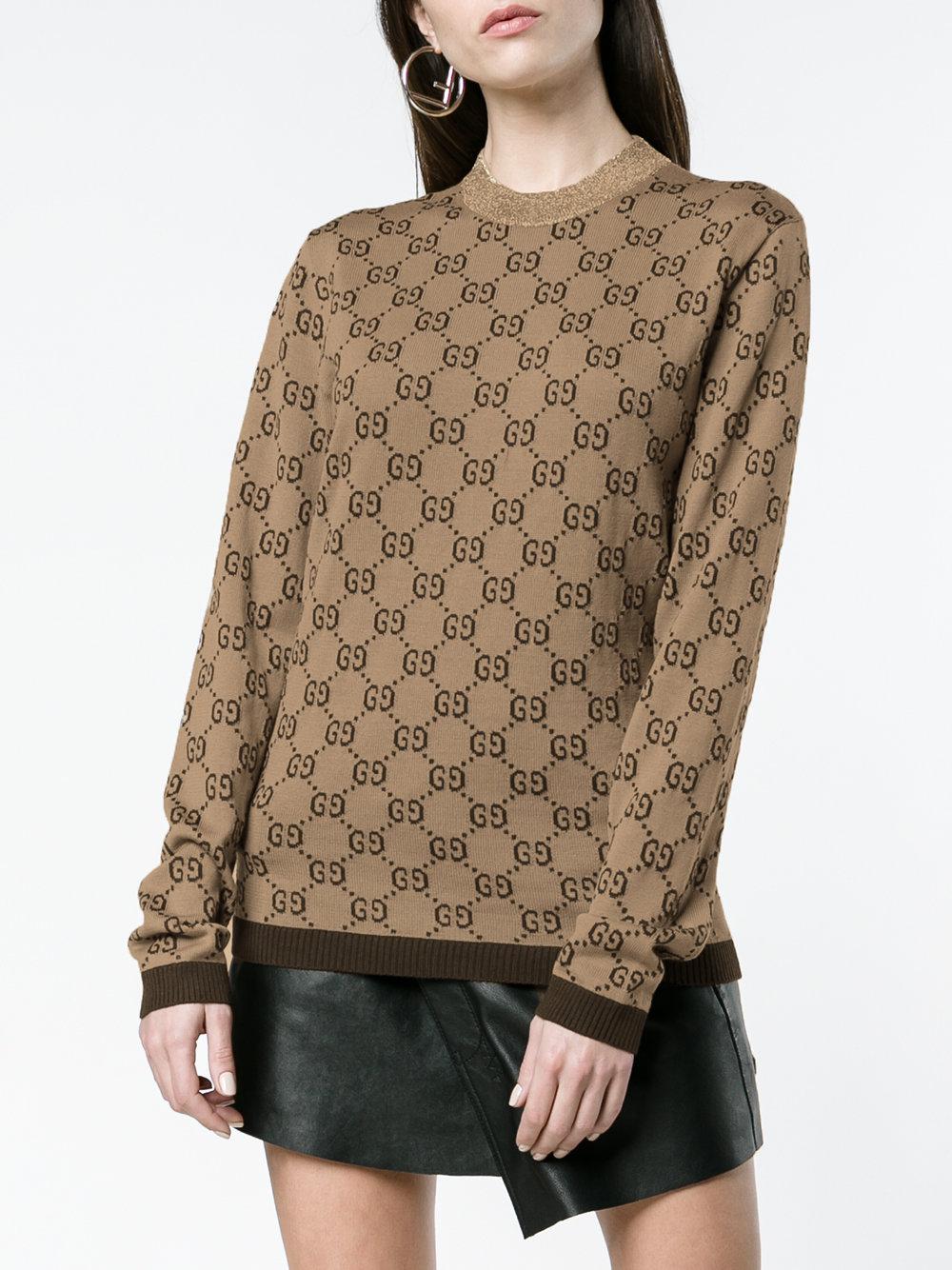 Gucci Wool Gg Supreme Sweater in Brown Lyst