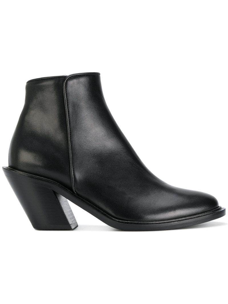 black leather low block heel ankle boots