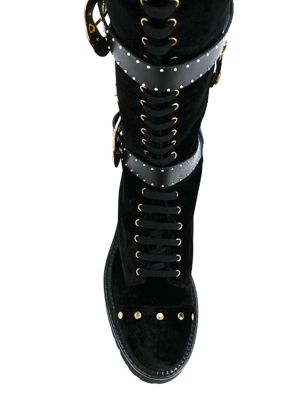 Lyst Fausto Puglisi Buckle Studded Boots in Black