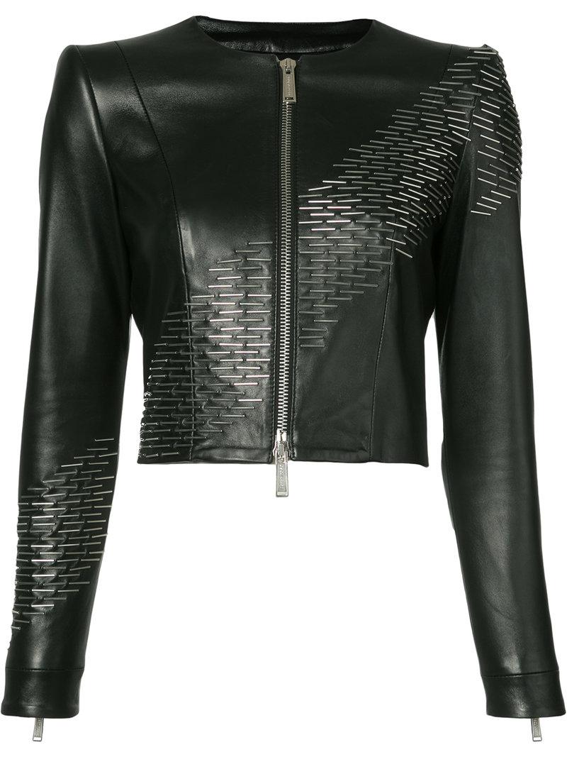 DSquared² Sequin Detail Leather Jacket in Black - Lyst