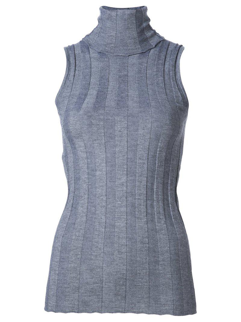 gray sleeveless turtleneck