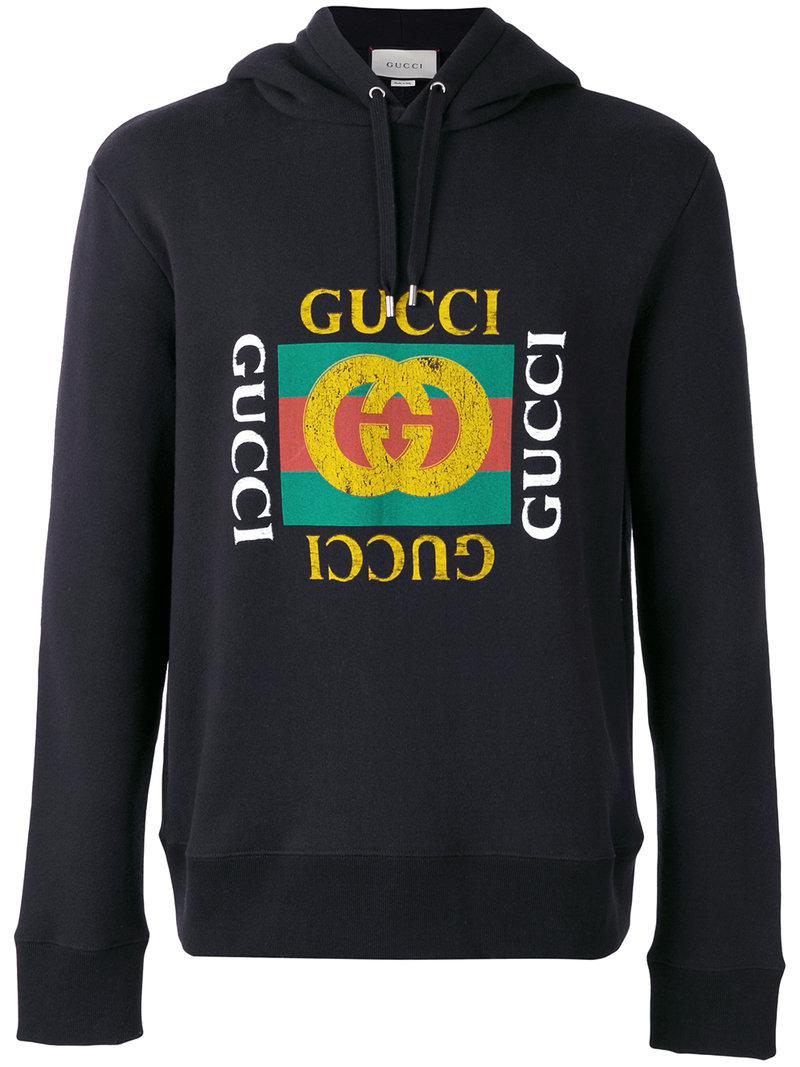 Lyst - Gucci - Logo Print Hoodie - Men - Cotton - L in Black for Men