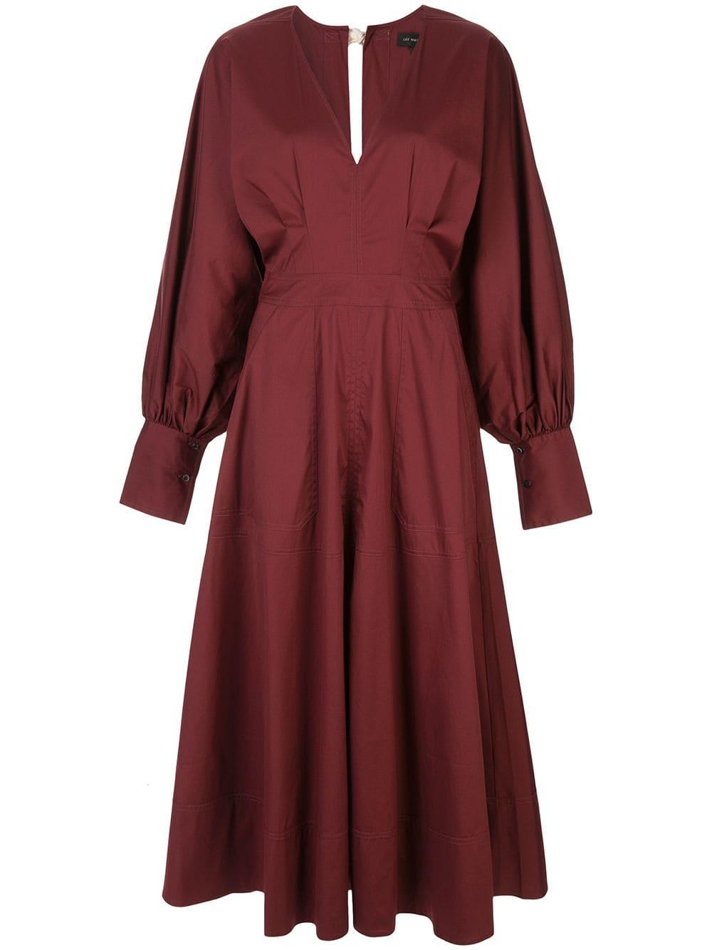 Lee Mathews Cotton Elsie V-neck Long-sleeve Dress in Red - Lyst