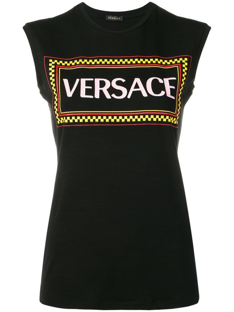 Versace Logo Print Tank Top in Black - Lyst