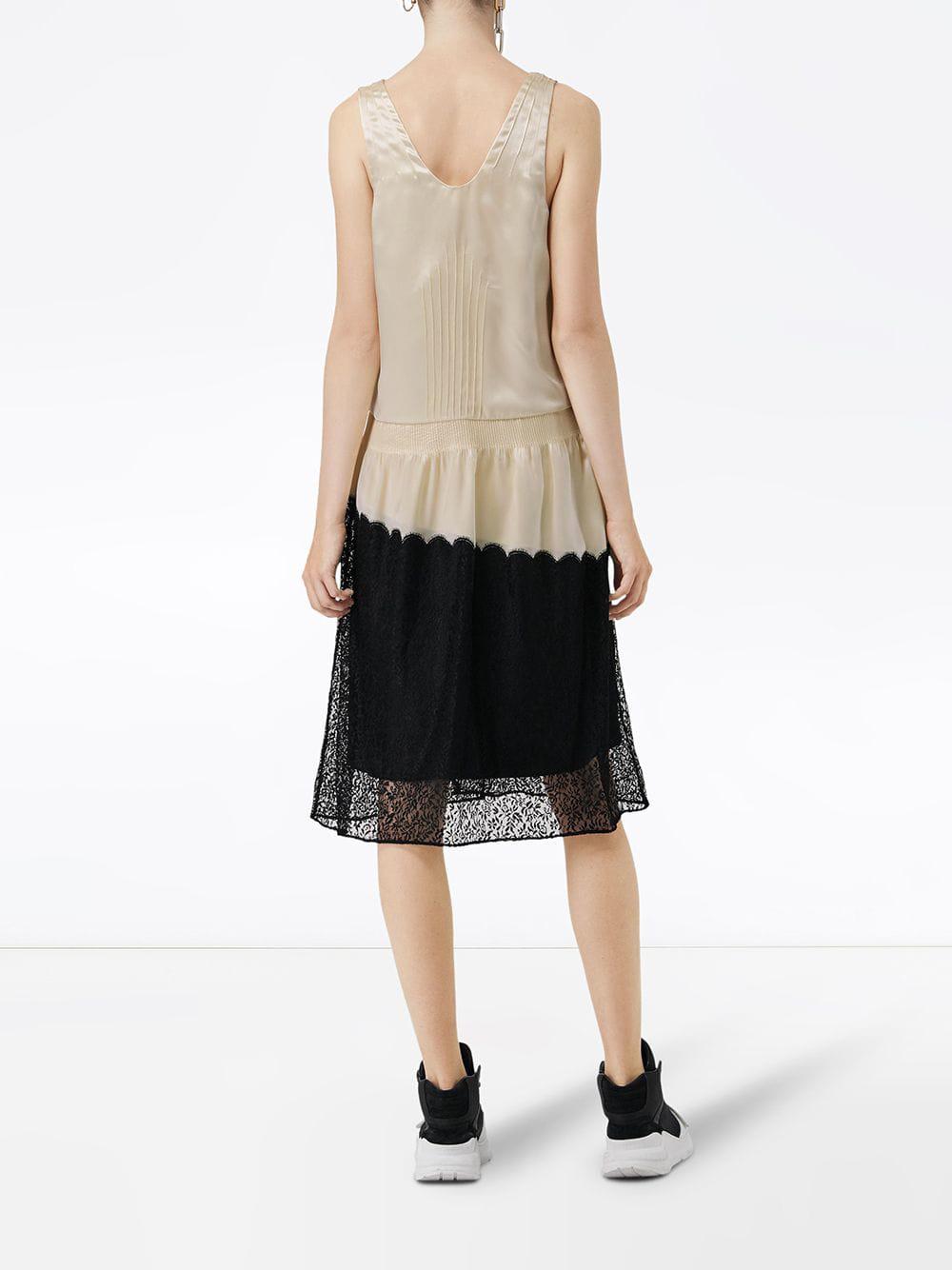 Lyst - Burberry Silk Satin And Lace Sleeveless Dress in Black