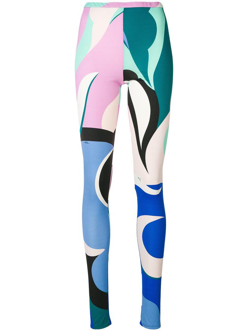 Emilio Pucci Silk Abstract Print leggings in Blue Lyst