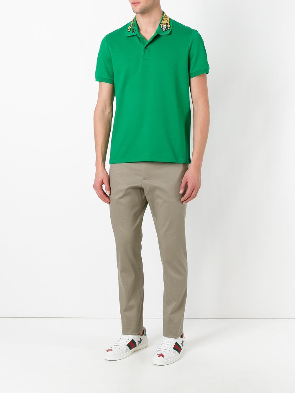 Lyst - Gucci Tiger Embroidered Polo Shirt in Green for Men