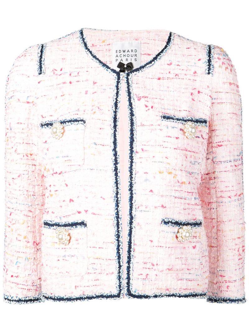 Edward Achour Paris Fitted Tweed Jacket in Pink - Lyst