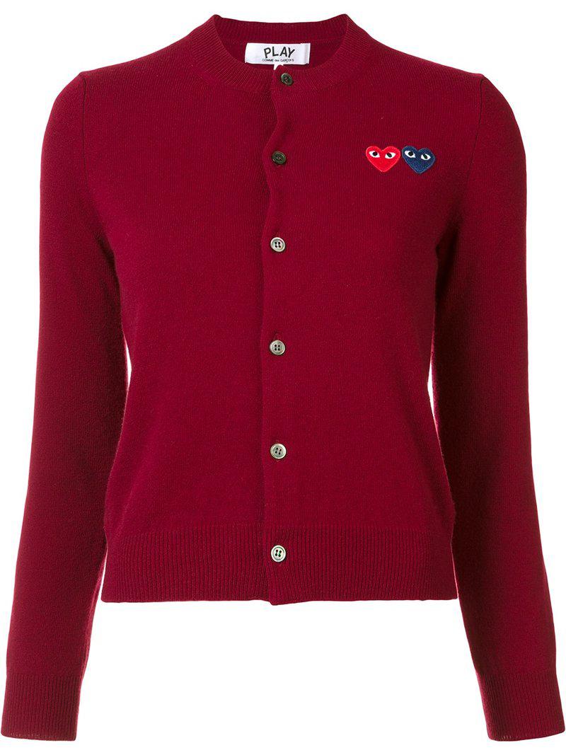 Play Comme des Garçons Double Heart Cardigan in Red - Lyst