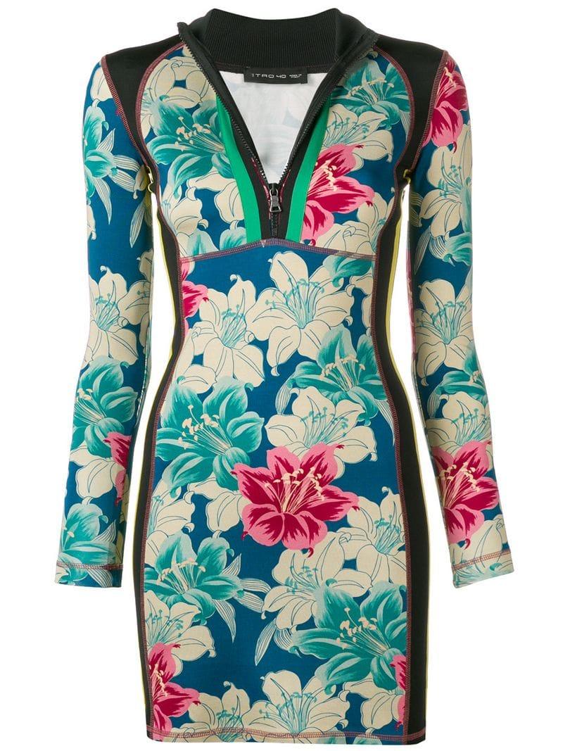 Lyst - Etro Floral Dress in Blue