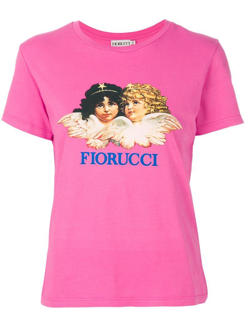 Fiorucci Cotton Angel Print T-shirt in Pink & Purple (Pink) - Lyst