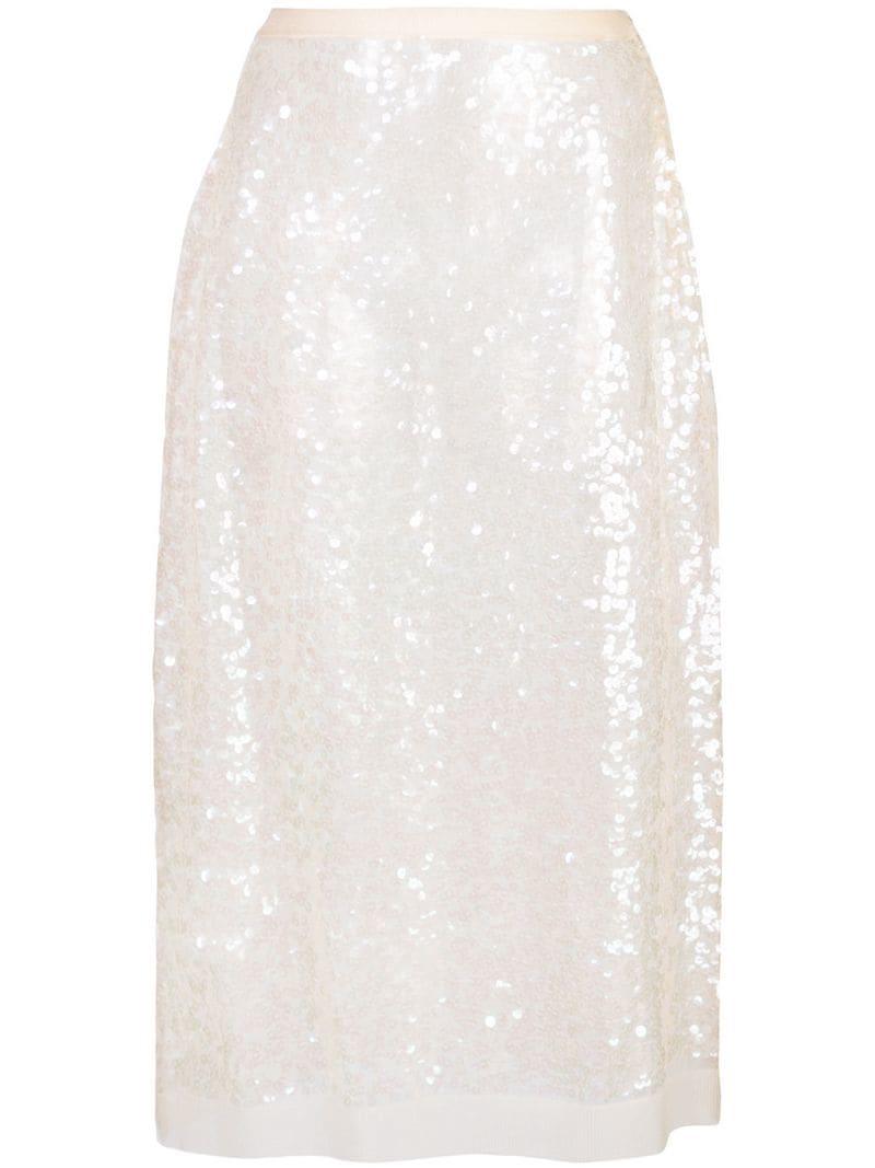 Miu Miu Sheer Sequin Skirt in White - Lyst