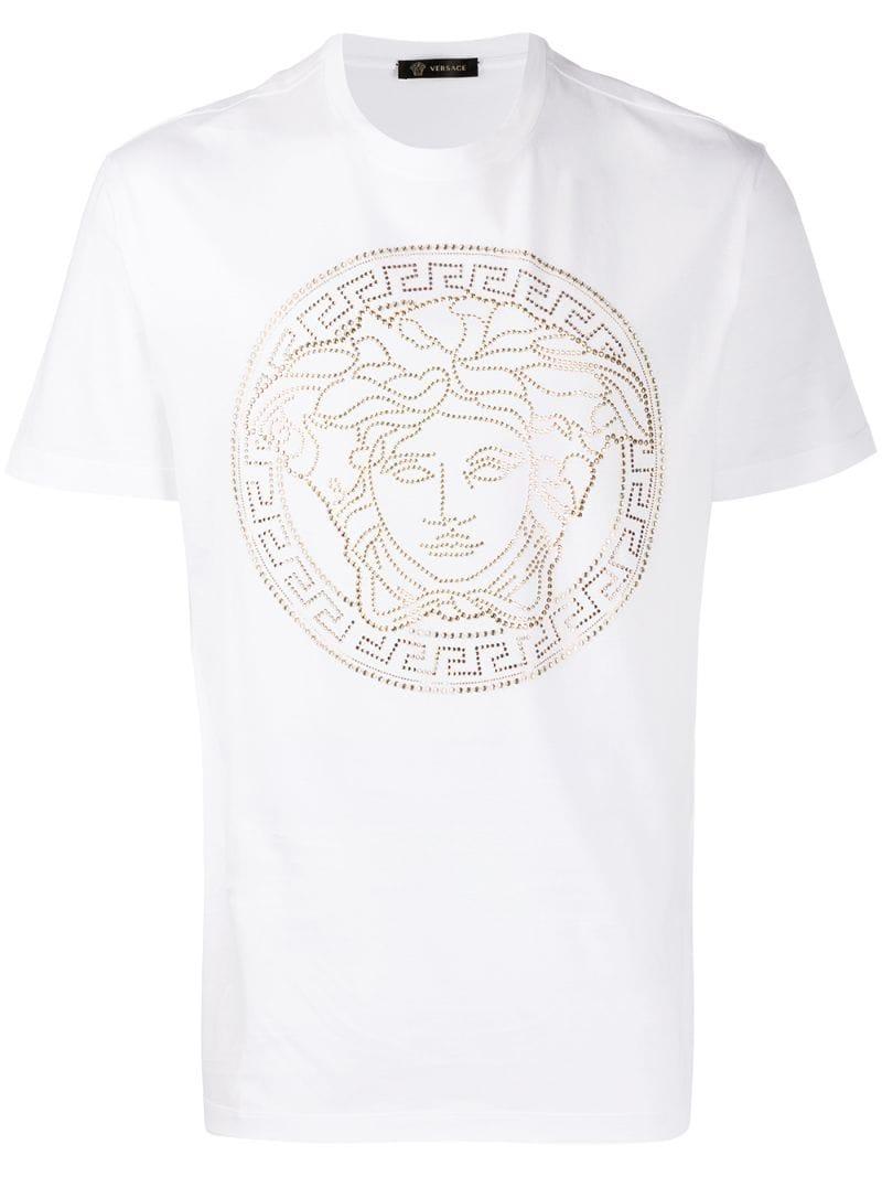 Versace Medusa Motif Studded T-shirt in White for Men - Lyst