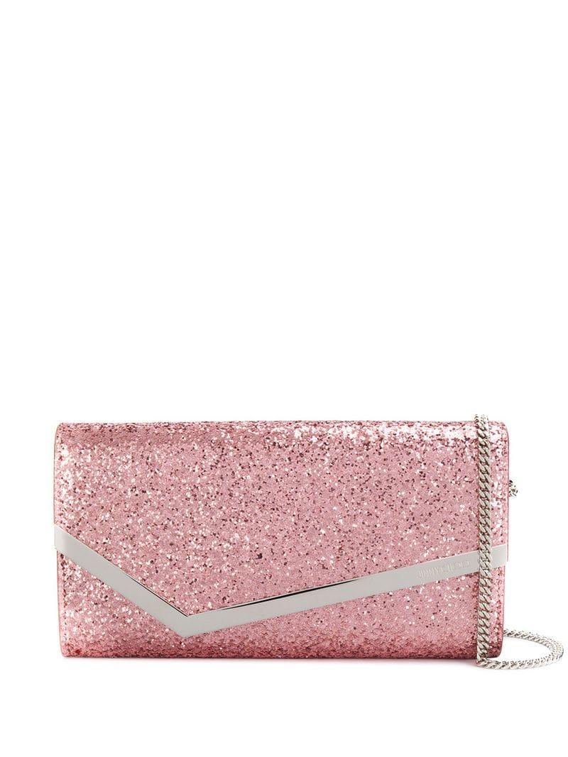 Jimmy Choo Emmie Glitter Clutch Bag in Pink - Lyst