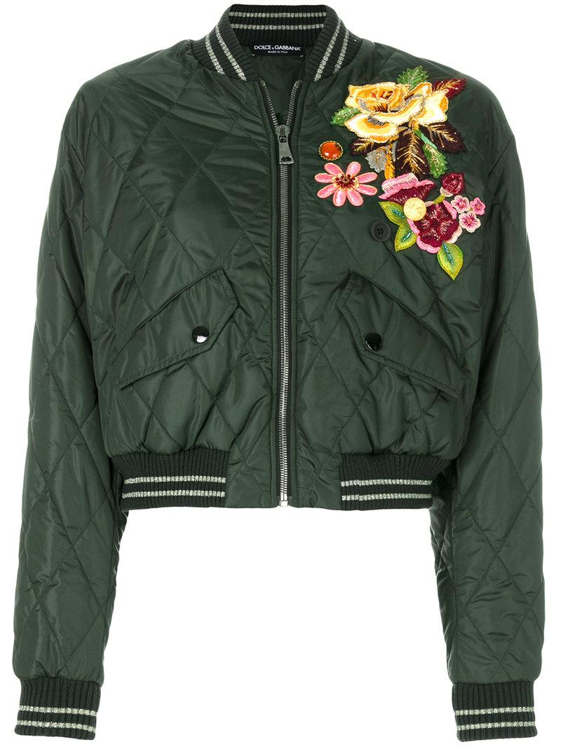 Lyst - Dolce & Gabbana Flower Applique Bomber Jacket in Green