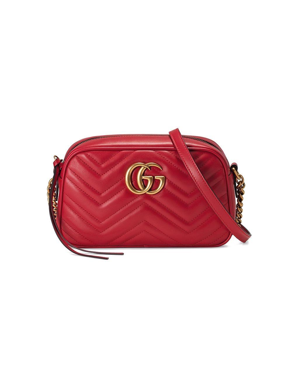 Gucci GG Marmont Small Matelassé Shoulder Bag in Red - Lyst