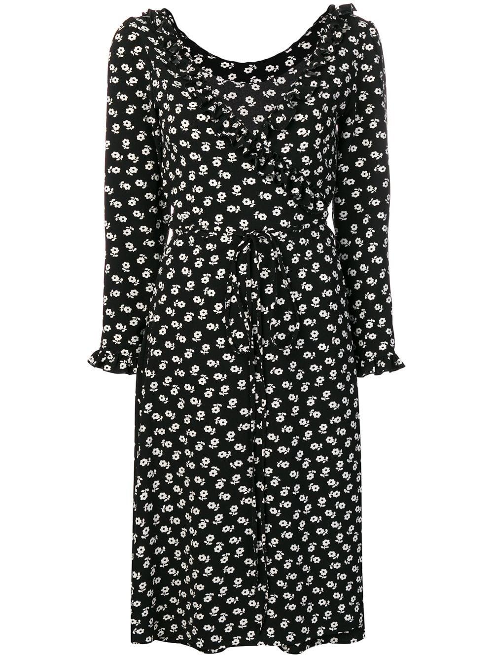 ALEXACHUNG Synthetic Floral Print Wrap Dress in Black - Lyst