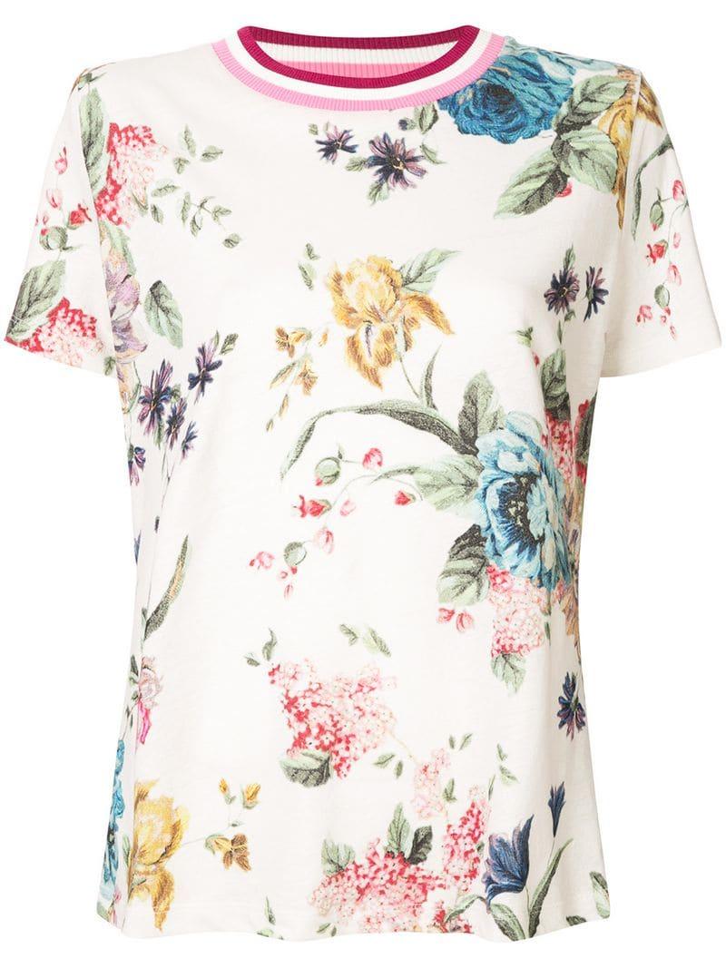 Zimmermann Linen Floral Print T-shirt in White - Lyst