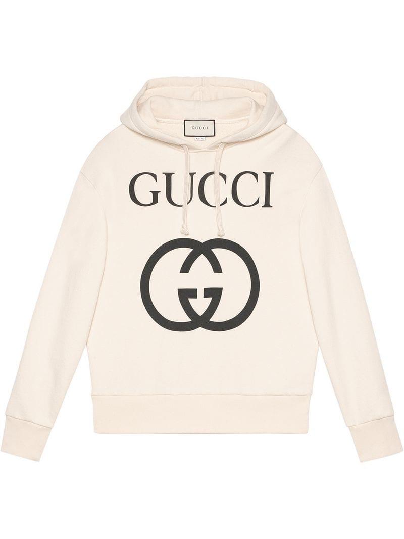 Gucci Hooded Sweatshirt With Interlocking G in White for Men - Save 30% ...