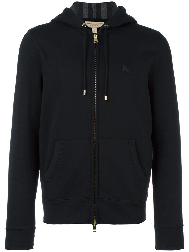 Lyst - Burberry Logo Embroidered Zipped Hoodie in Black for Men