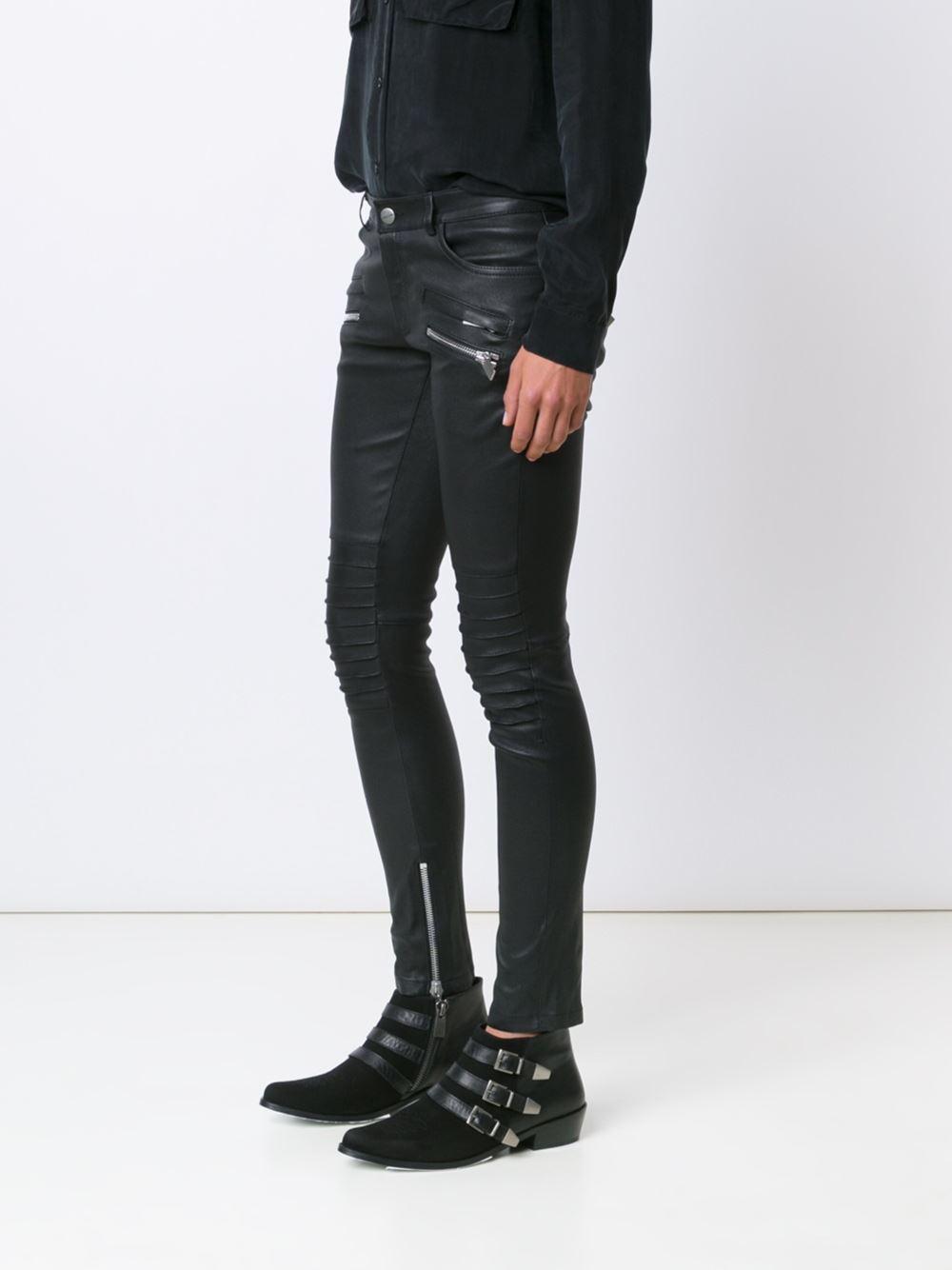 Lyst - Anine Bing Biker Leather Pants in Black