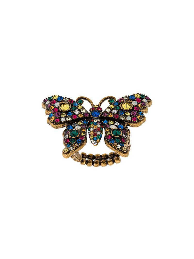 Lyst - Gucci Crystal Studded Butterfly Ring in Metallic