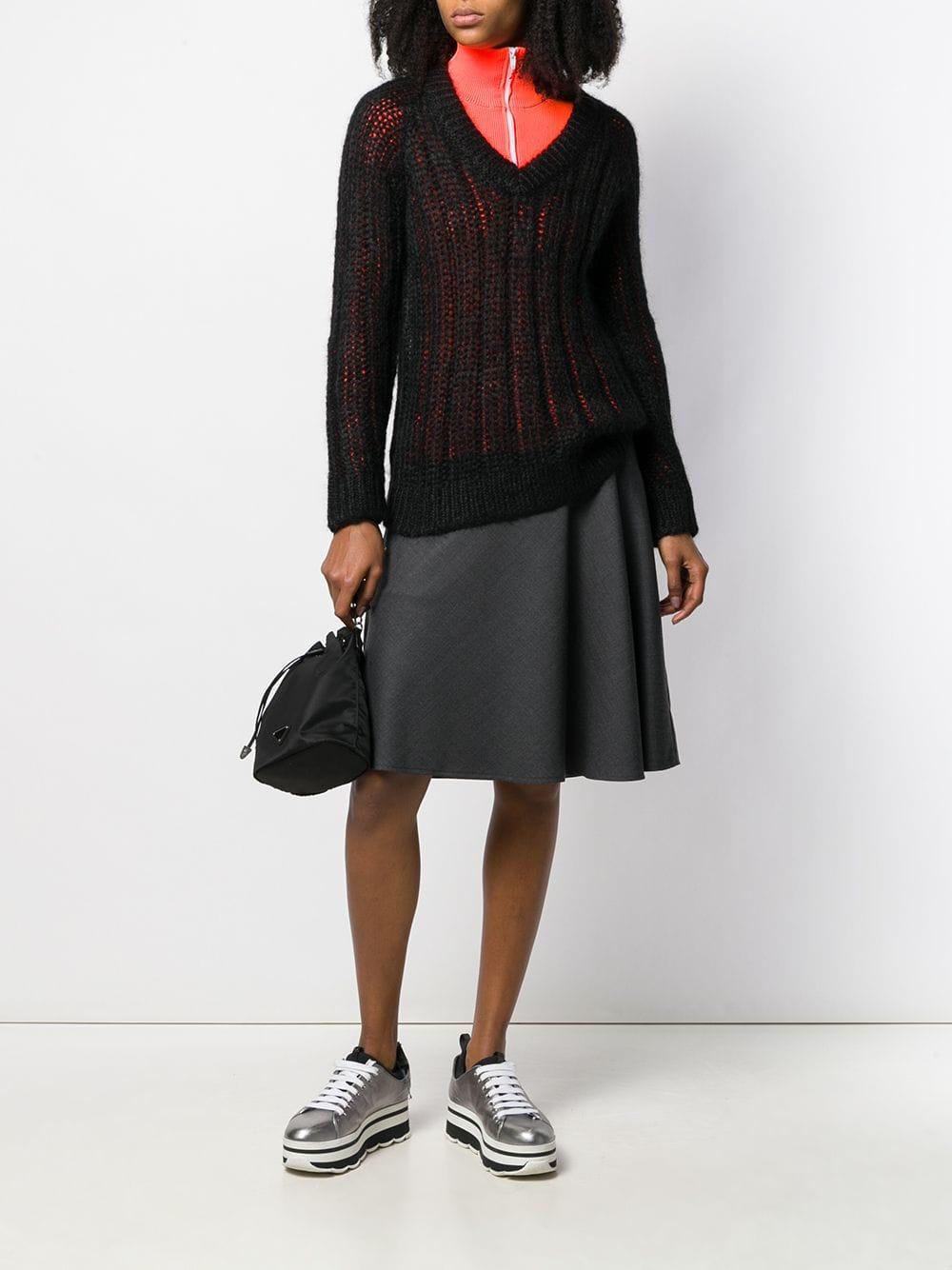 Prada Vneck Loose Knit Sweater in Black Lyst