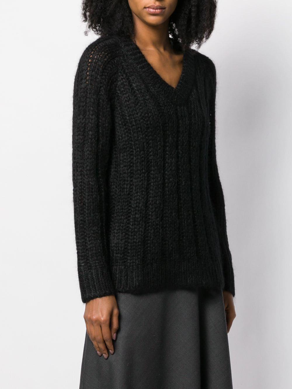 Prada V-neck Loose Knit Sweater in Black - Lyst