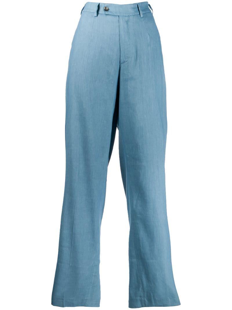 blue straight leg trousers