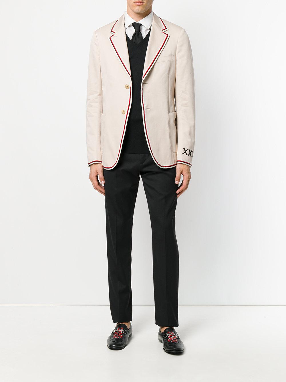 Lyst - Gucci Web-trimmed Blazer in Natural for Men