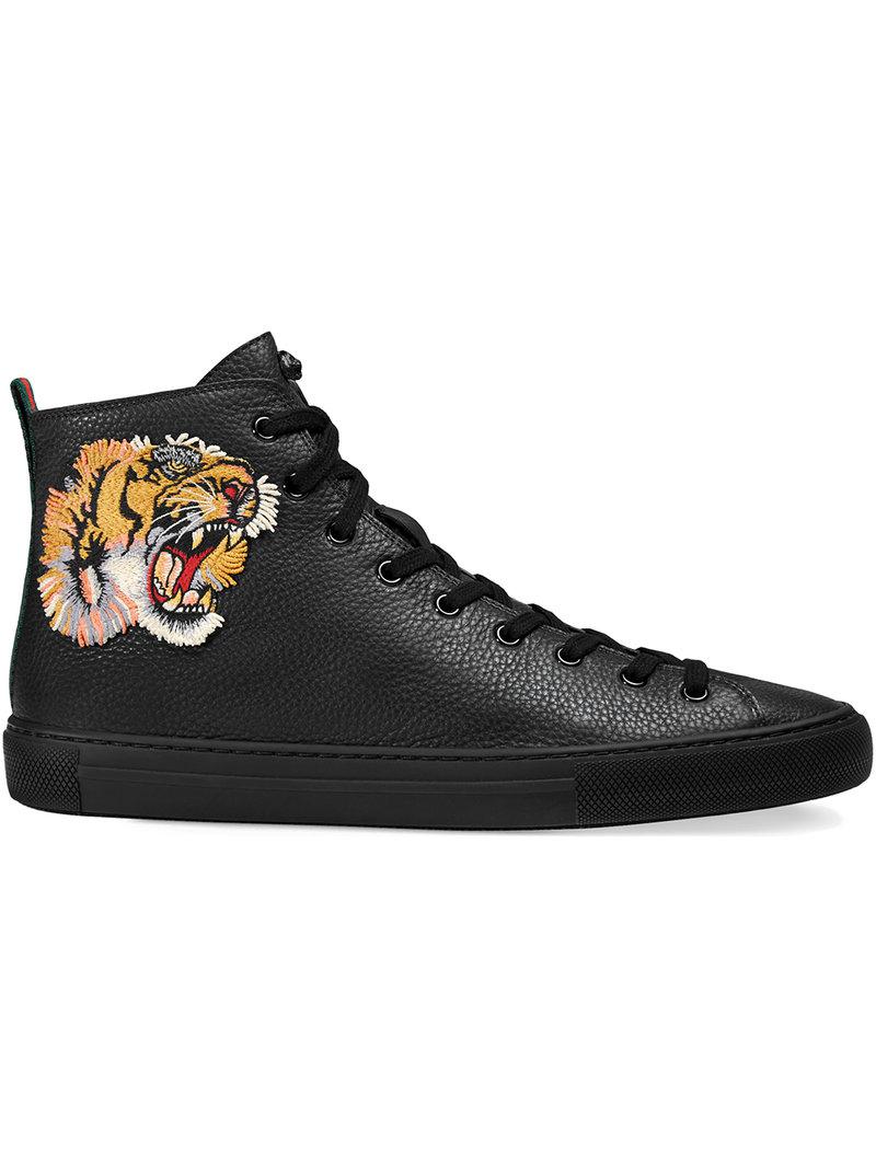 Lyst - Gucci Sneaker Alta In Pelle Con Tigre in Black for Men