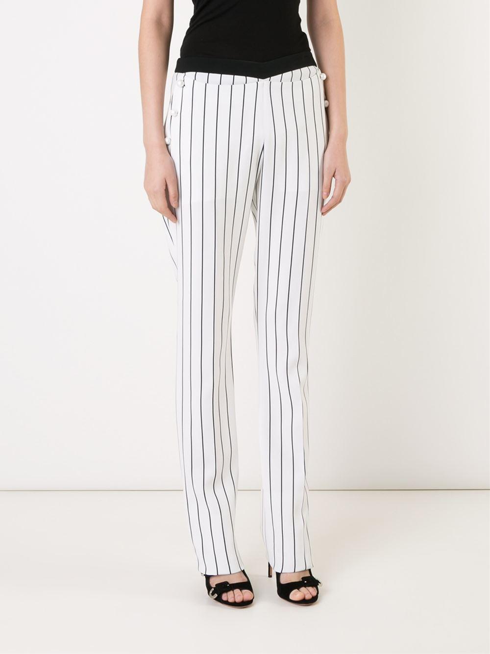 white and black pinstripe pants