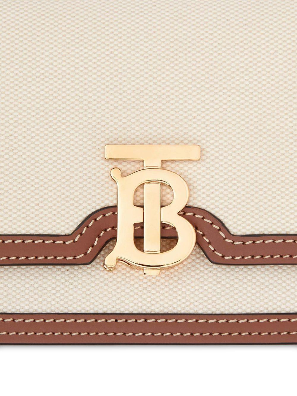 mini two tone canvas and leather tb bag