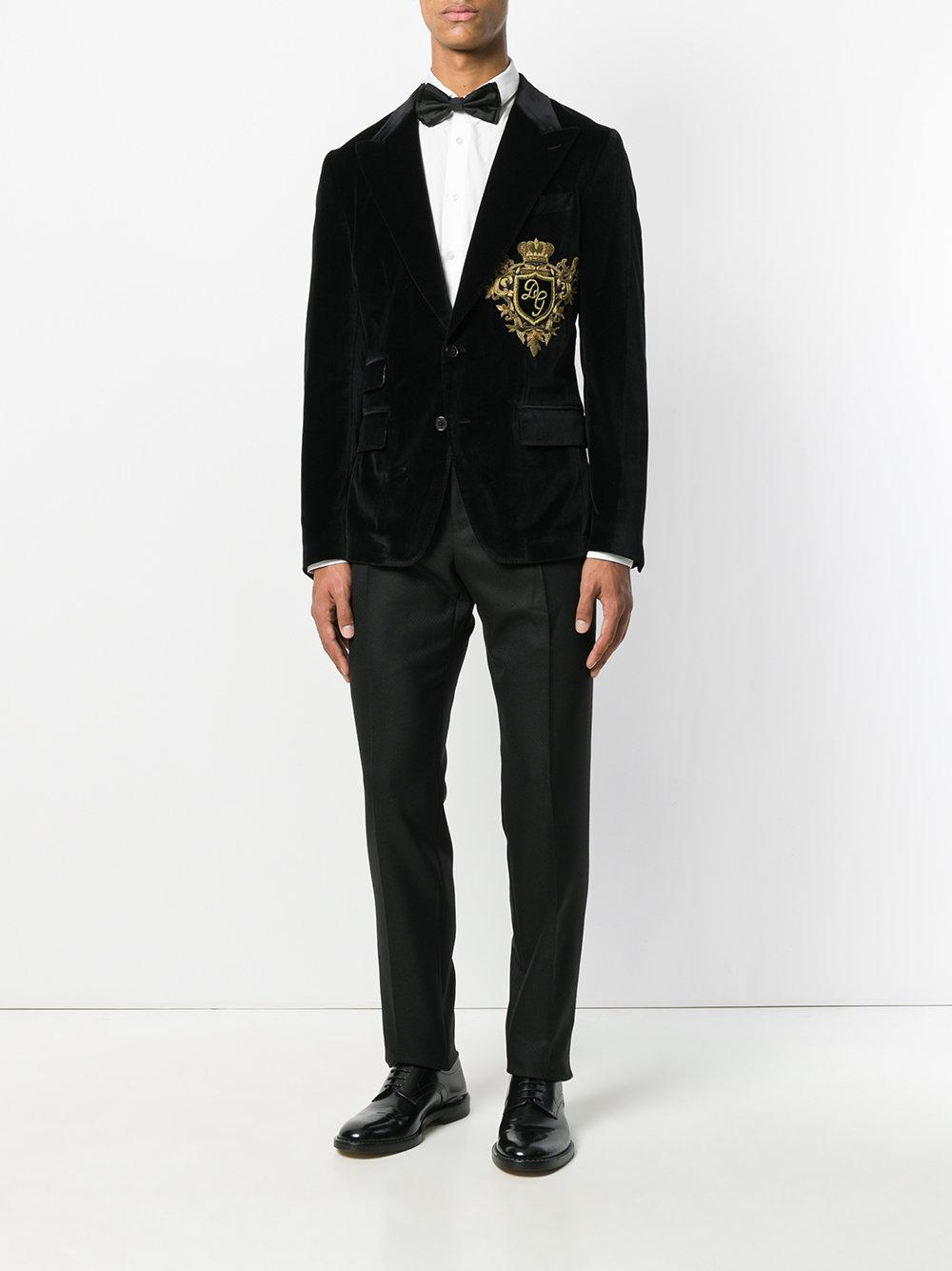 Dolce & Gabbana Logo Crest Velvet Blazer in Black for Men - Lyst