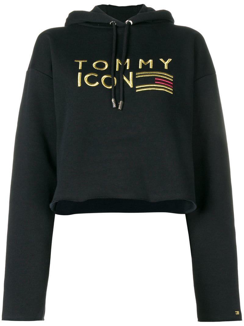 Tommy Hilfiger Embroidered Hoodie in Black - Lyst