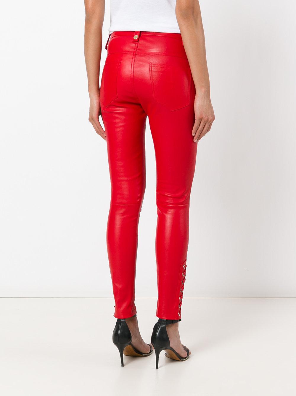 Manokhi Lace Up High Shine Pants in Red - Lyst