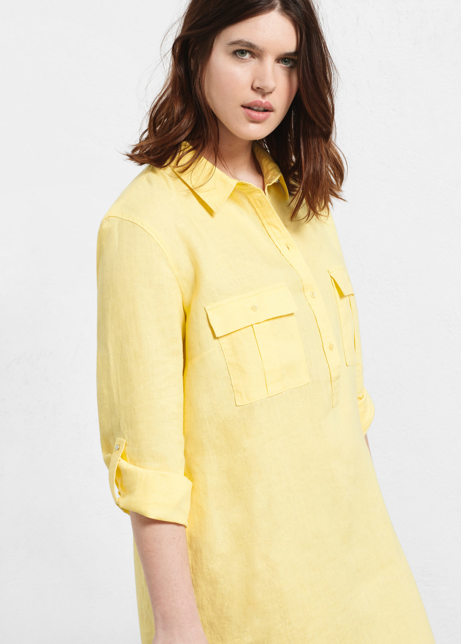 Yellow Linen Shirt Dress