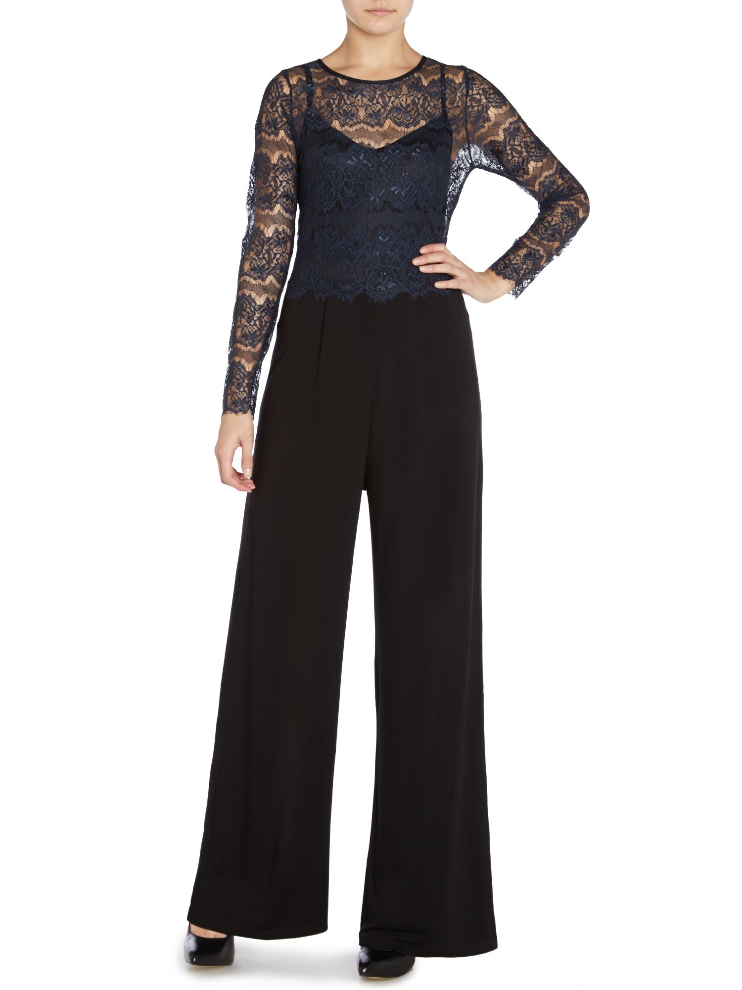 Body frock The Jessie Long Sleeve Lace Top Jumpsuit in Blue (Navy) | Lyst