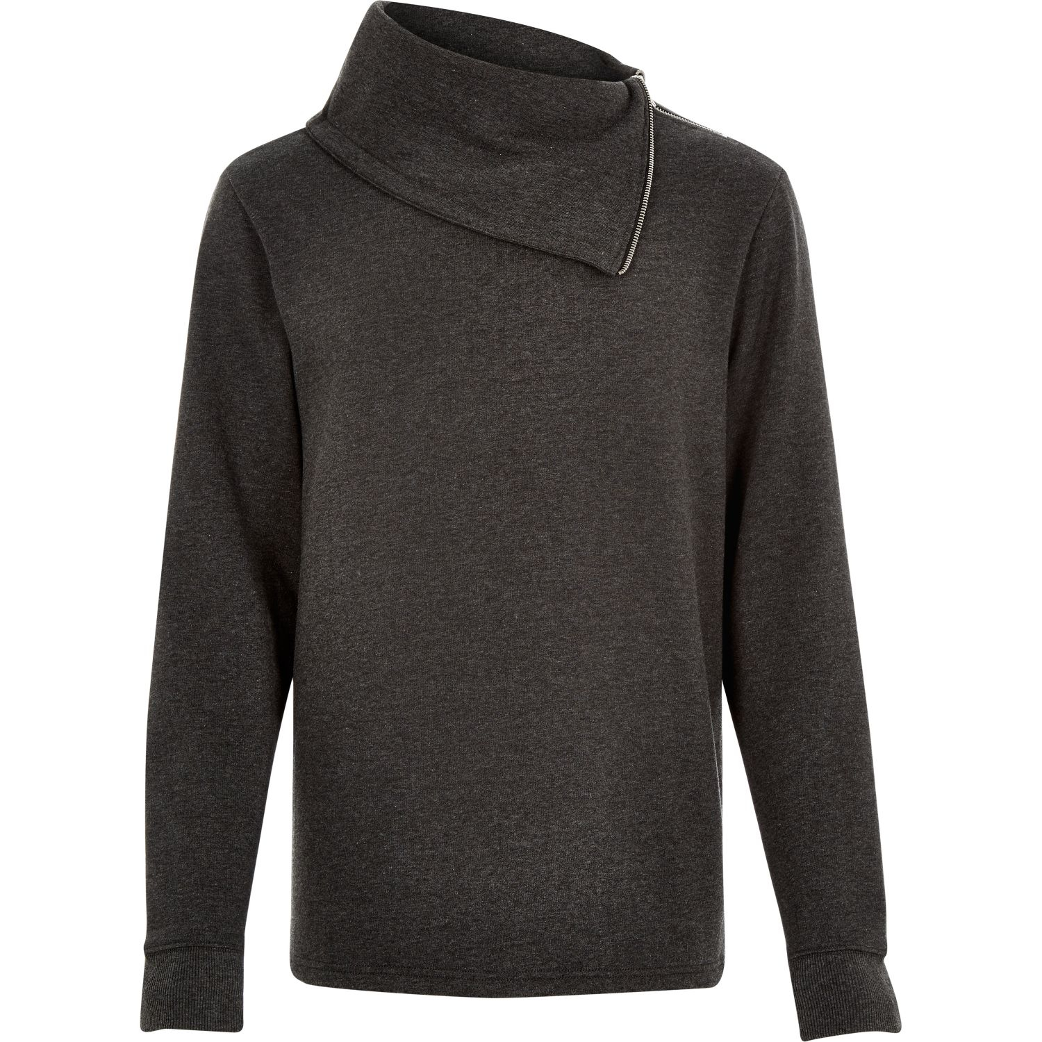 Lyst - River Island Dark Grey Side Neck Zip Sweatshirt in Gray for Men