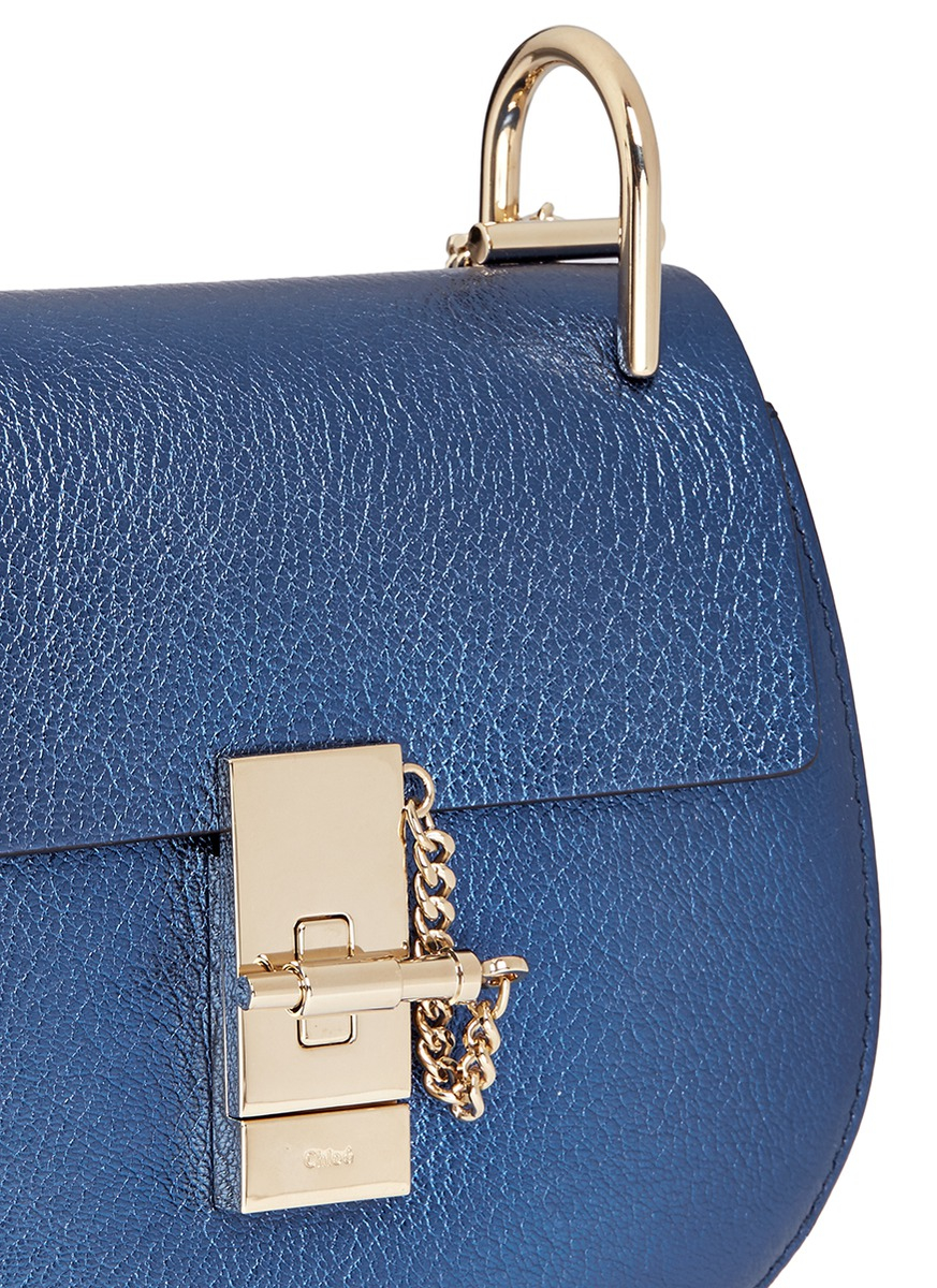 Chlo Drew Metallic Leather Shoulder Bag in Blue (Blue,Metallic ...  