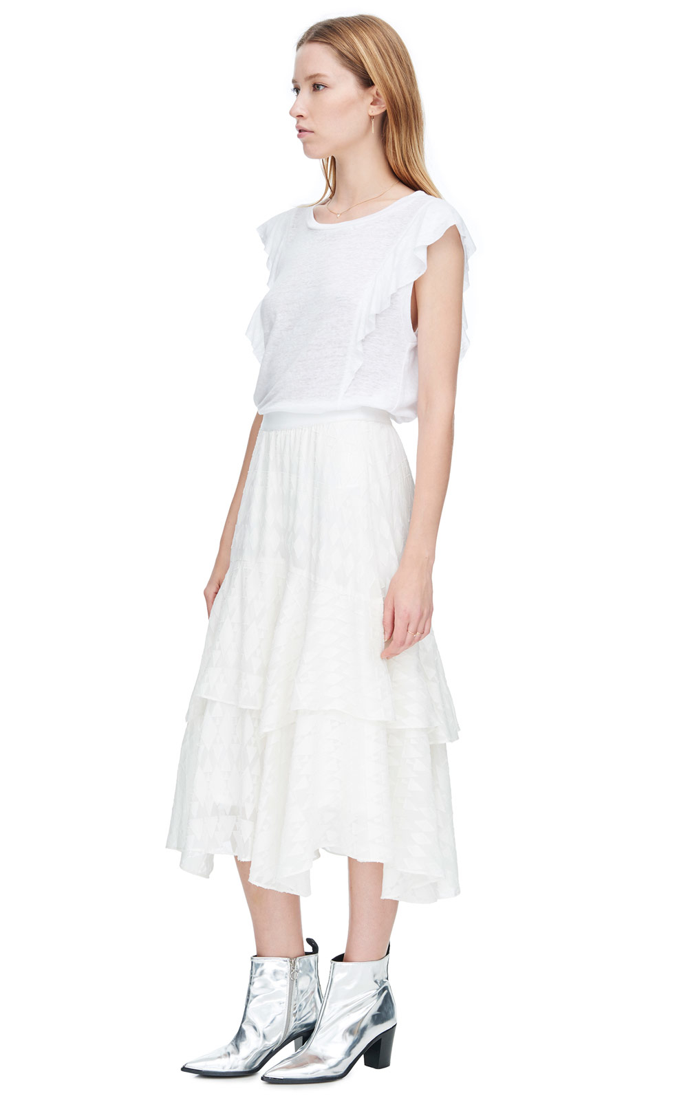 Rebecca taylor Linen Ruffle Top in White | Lyst