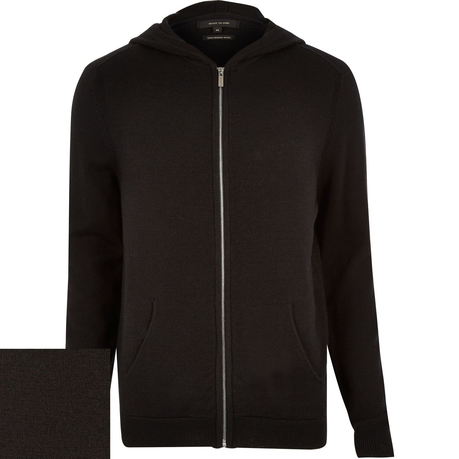 River island Black Merino Zipup Hoodie in Black for Men Lyst