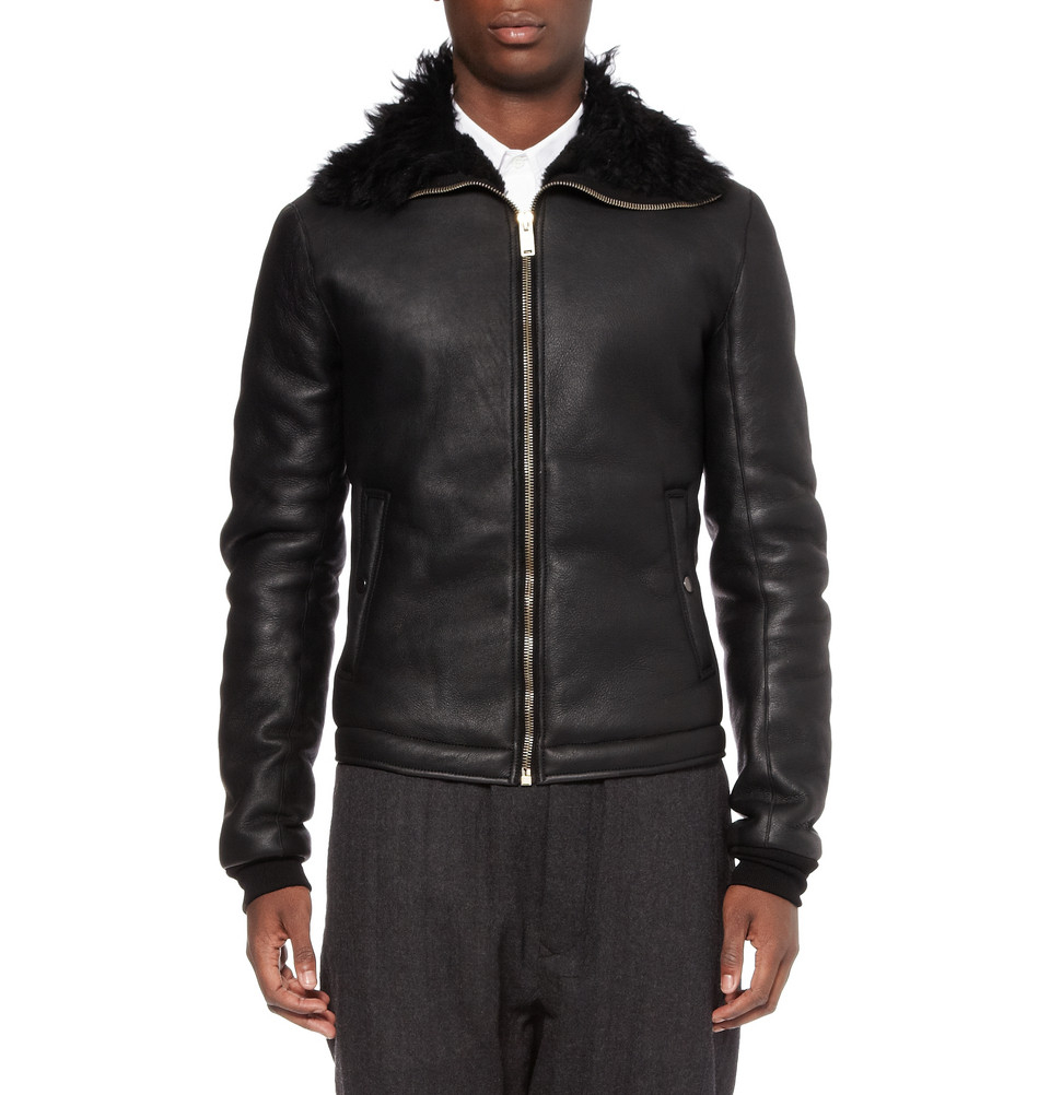 Lyst - Rick Owens Shearling-Lined Leather Bomber Jacket in Black for Men