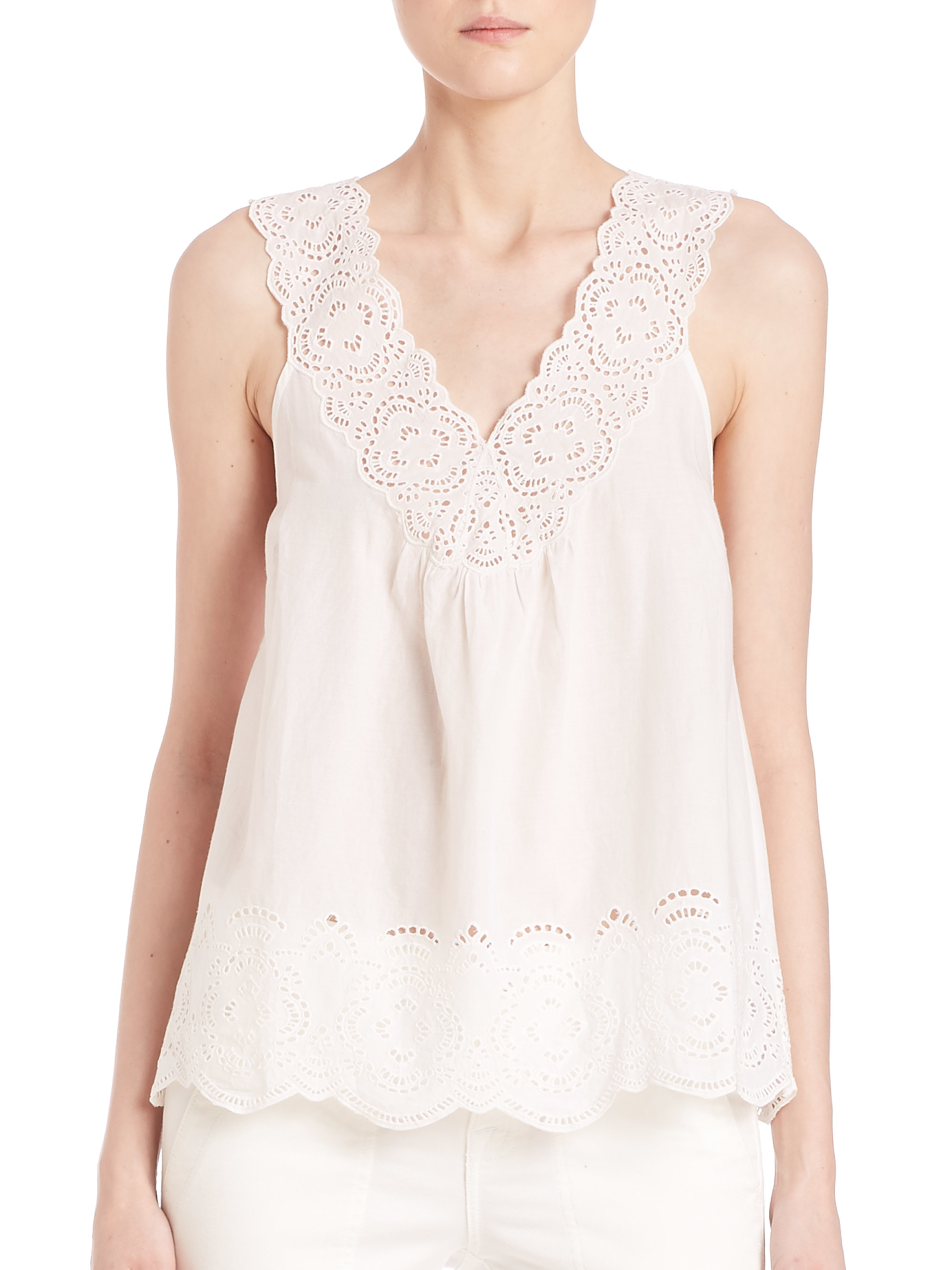 Lyst Joie Folson Cotton Eyelet Tank Top in White