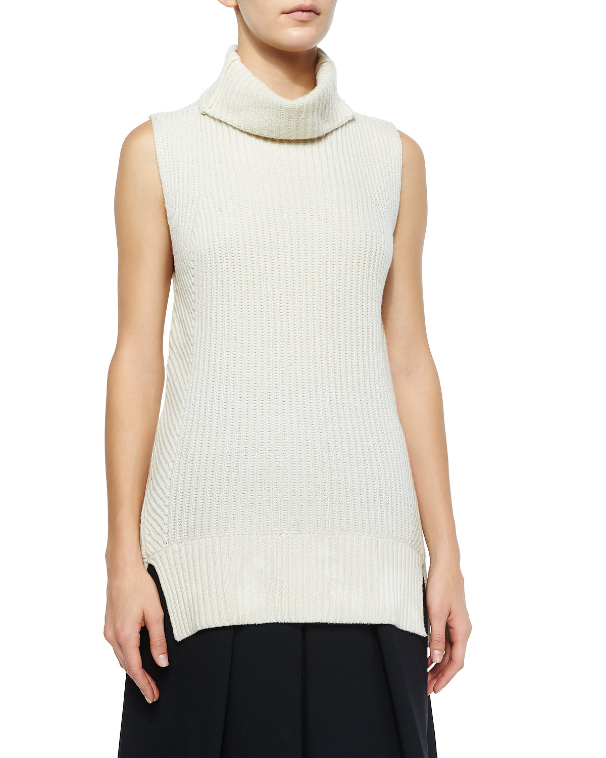 Lyst - Vince Ribbed Sleeveless Turtleneck Sweater in White