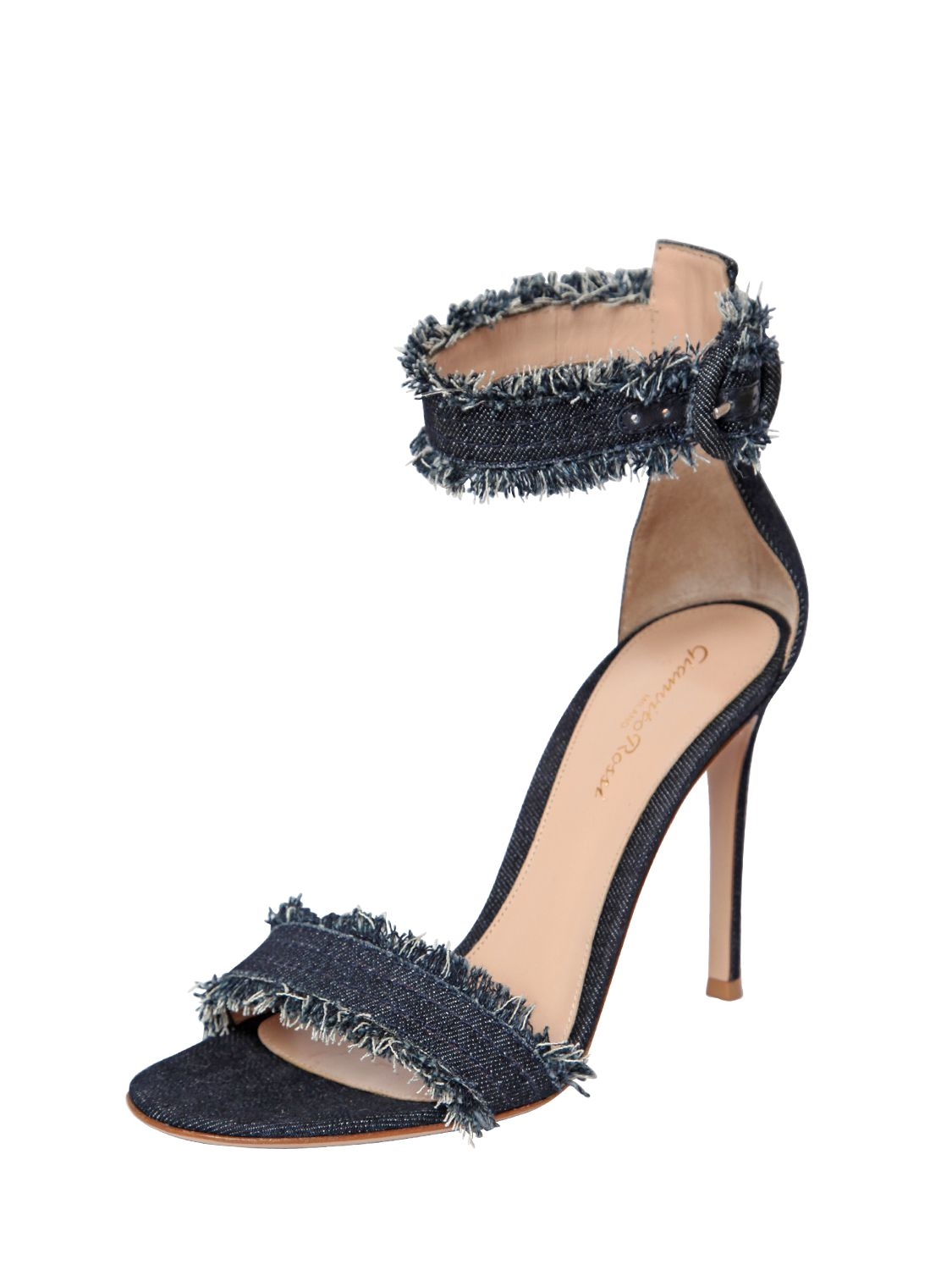 Lyst - Gianvito Rossi 100mm Cotton Denim Sandals in Blue